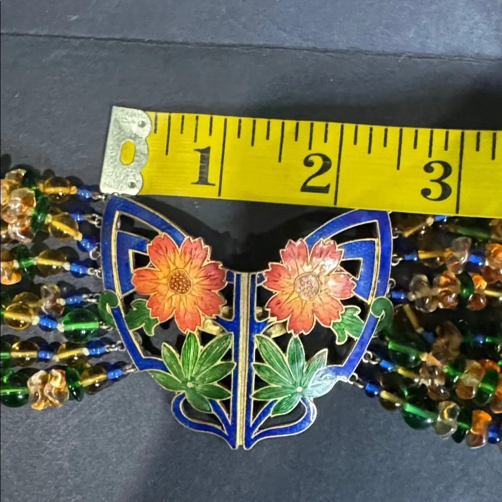 Vintage Glass Beaded Cloisonné Pendant Necklace